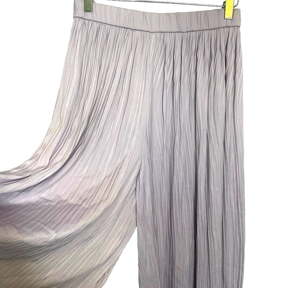 Zara Lilac Pleated Wide Legged High Waisted Floaty Palazzo Trousers Open Hem M - Picture 11 of 12